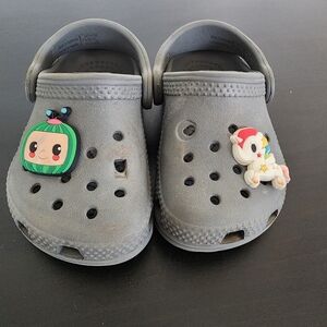 CROCS Kids Gray Slip-On Clogs with Fun Character Jibbitz